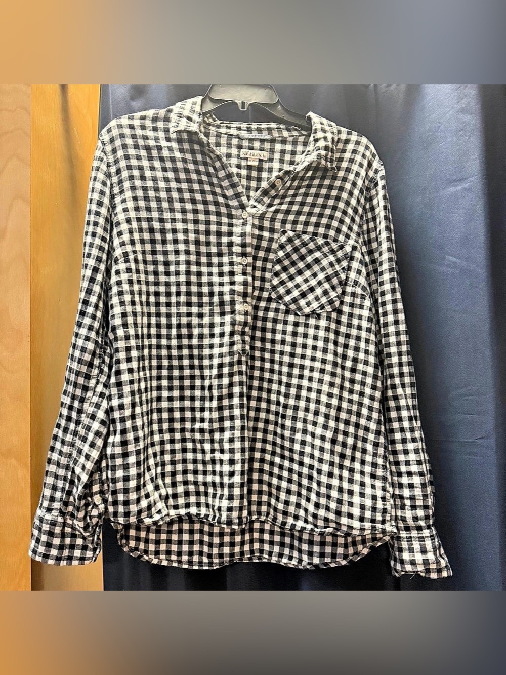 Plaid Long-Sleeve Pullover - Black and White - XL